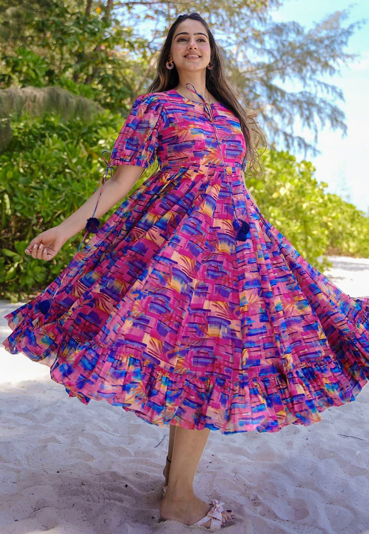 Pink Rayon Printed Gown