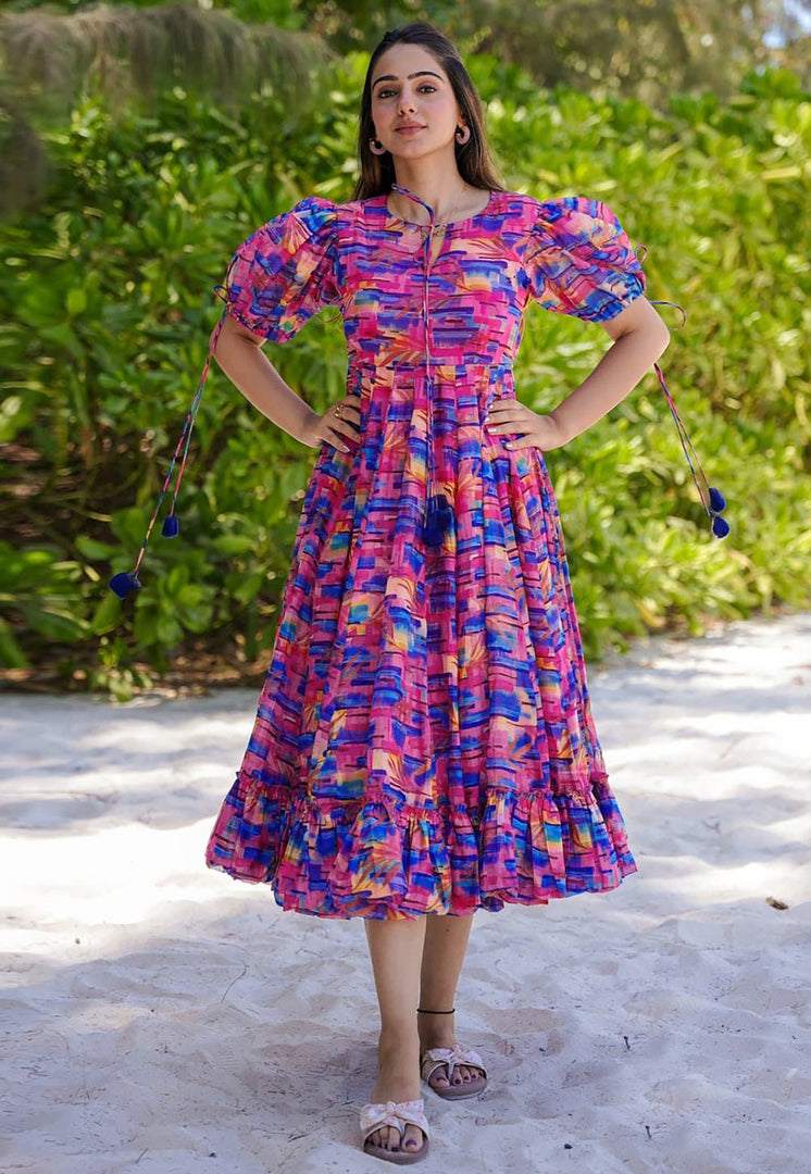 Pink Rayon Printed Gown