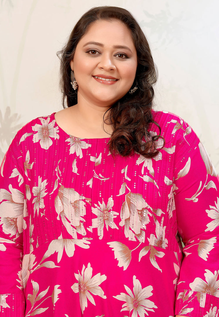 Pink Rayon Printed Long Kurti