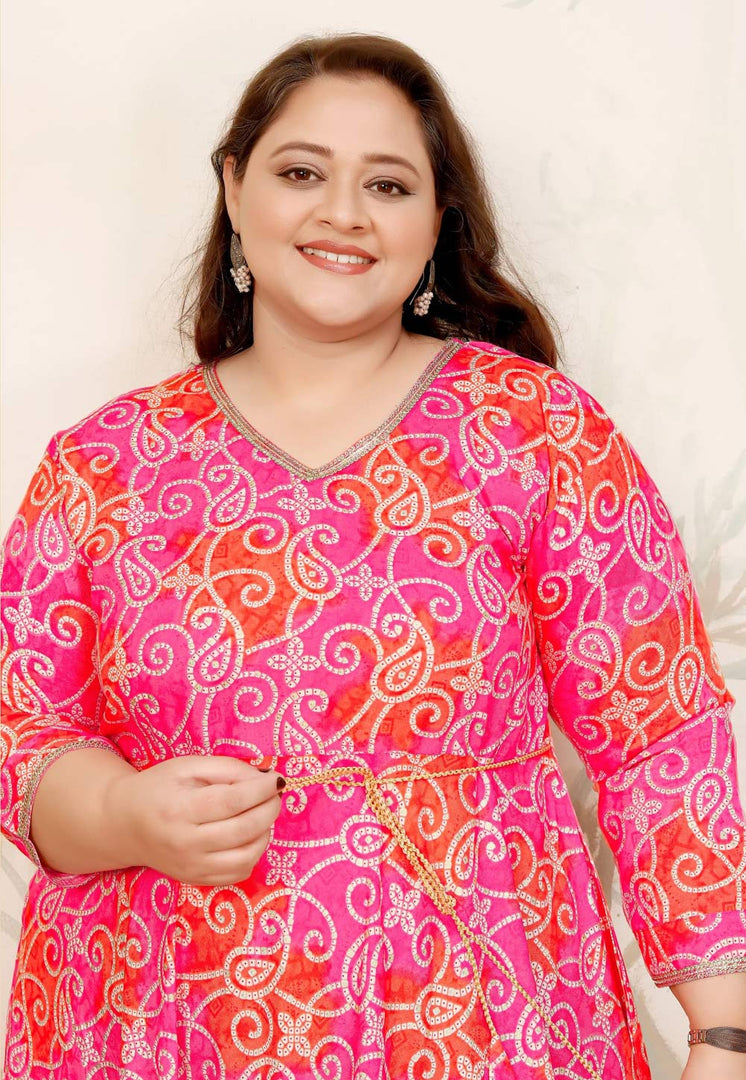 Pink Rayon Printed Long Tunic