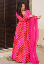 Load image into Gallery viewer, Pink Rayon Readymade Long Anarkali Suit
