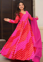 Load image into Gallery viewer, Pink Rayon Readymade Long Anarkali Suit
