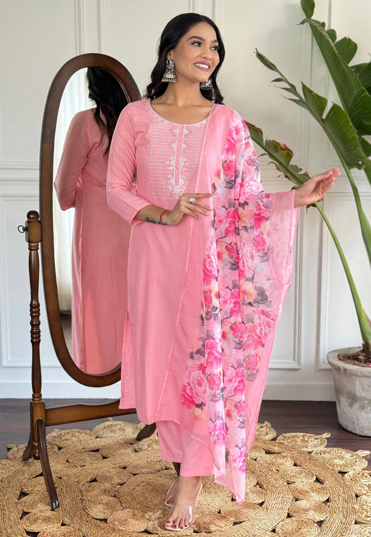 Pink Rayon Readymade Pakistani Suit