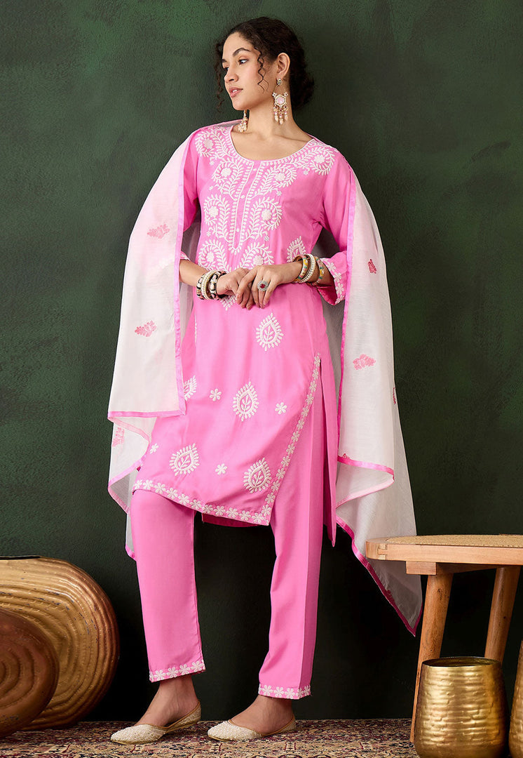 Pink Rayon Readymade Pakistani Suit