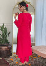 Load image into Gallery viewer, Pink Rayon Readymade Pant Style Suit
