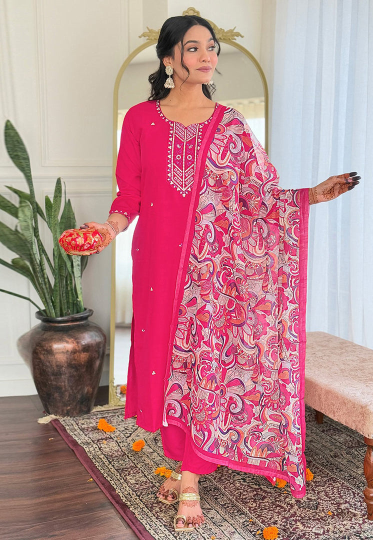 Pink Rayon Readymade Pant Style Suit