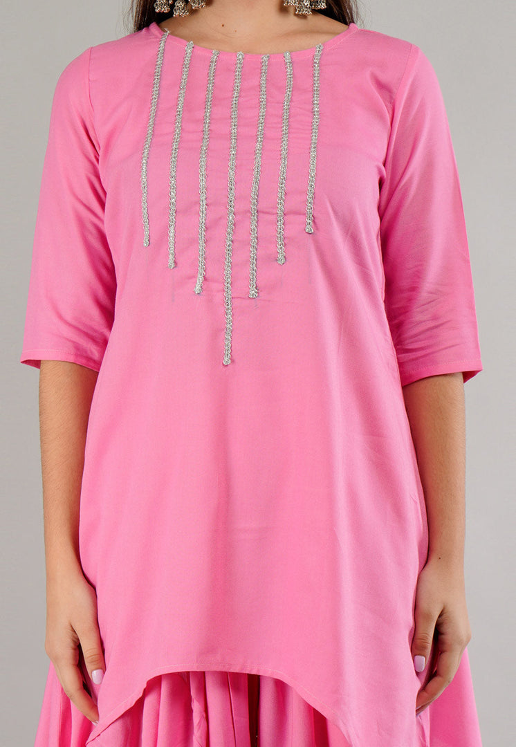 Pink Rayon Readymade Punjabi Suit