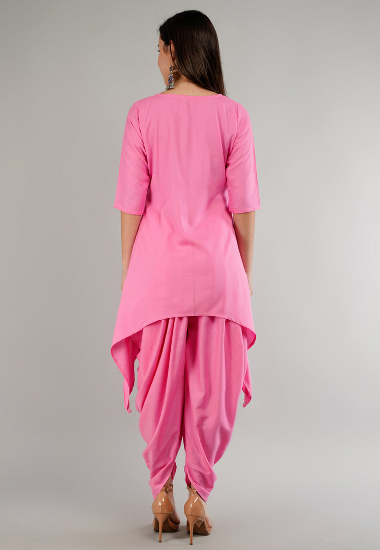 Pink Rayon Readymade Punjabi Suit