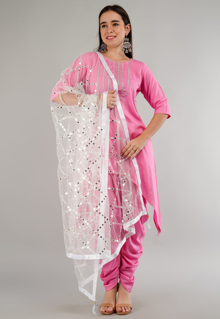 Pink Rayon Readymade Punjabi Suit