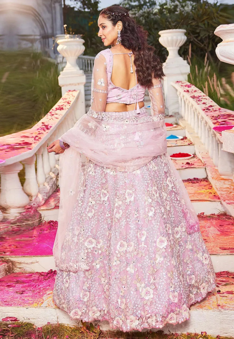 Pink Satin A Line Lehenga Choli