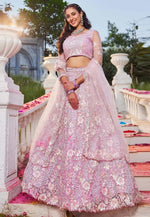 Load image into Gallery viewer, Pink Satin A Line Lehenga Choli
