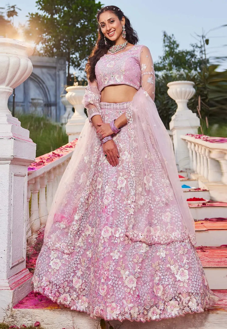 Pink Satin A Line Lehenga Choli
