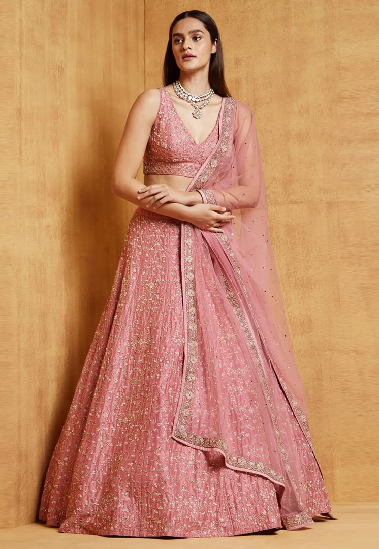 Pink Satin Lehenga Choli
