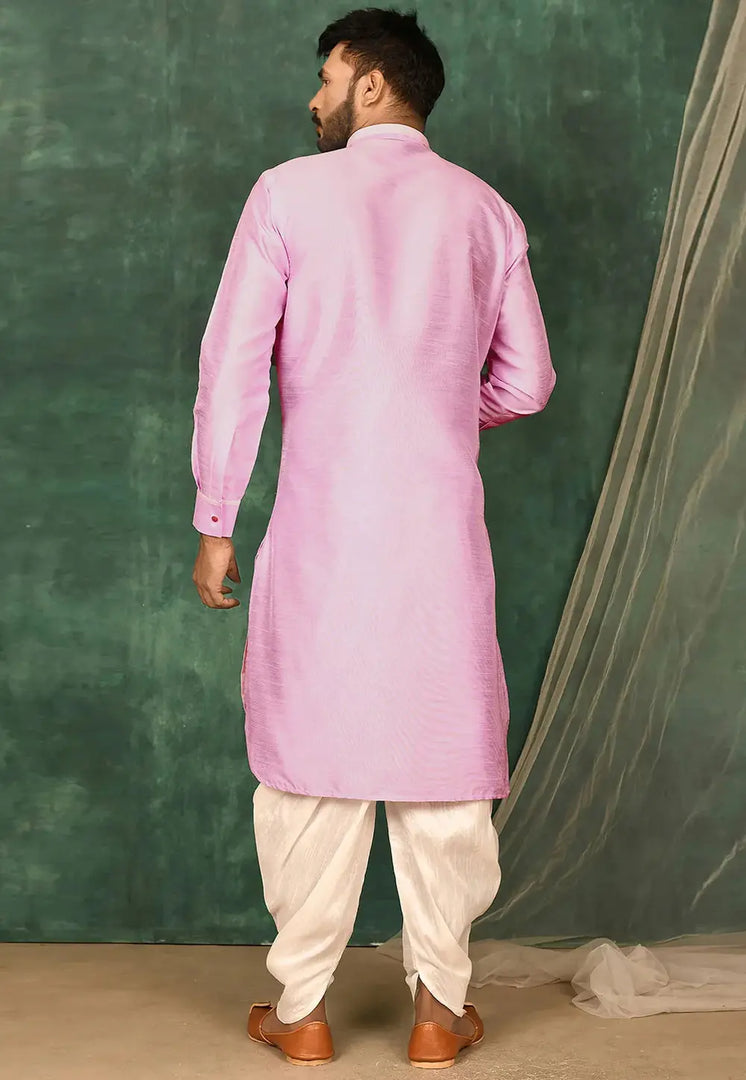 Pink Satin Pathani Suit