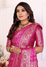 Load image into Gallery viewer, Pink Satin Silk Bandhani Print Saree
