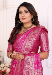 Pink Satin Silk Bandhani Print Saree