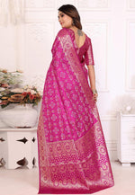Load image into Gallery viewer, Pink Satin Silk Bandhani Print Saree