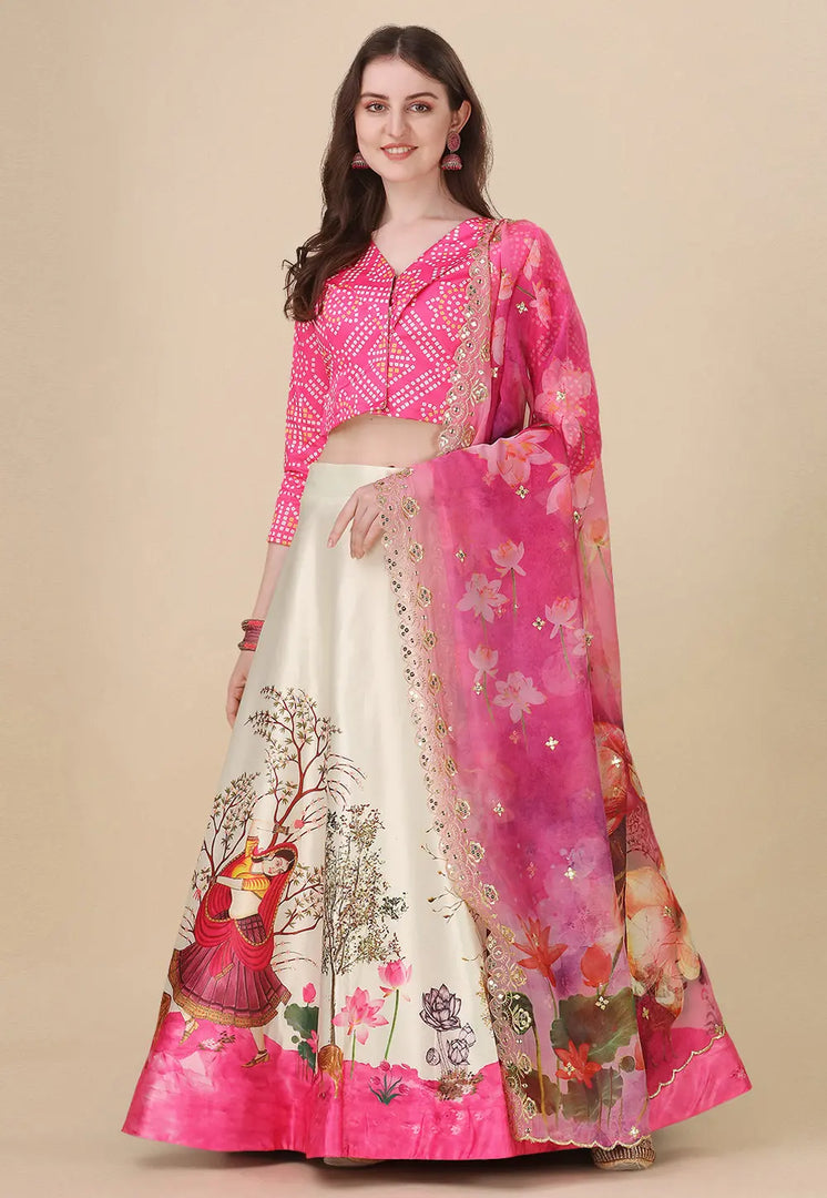 Pink Satin Silk Lehenga Choli