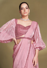 Pink Satin Silk Lehenga Saree