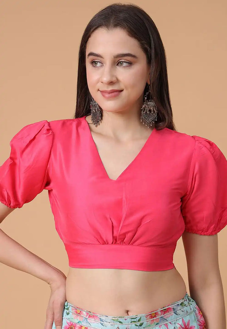 Pink Satin Silk Readymade Blouse