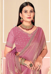 Pink Satin Silk Saree With Blouse