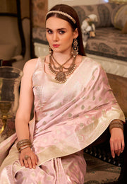 Pink Satin Silk Saree With Blouse
