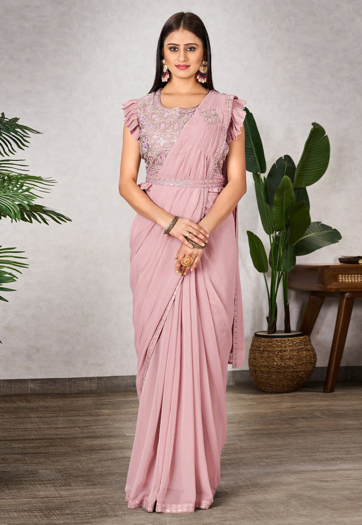 Pink Shimmer Georgette Saree With Blouse