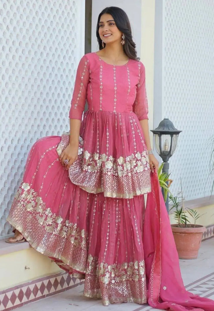 Pink Shimmer Readymade Gharara Suit
