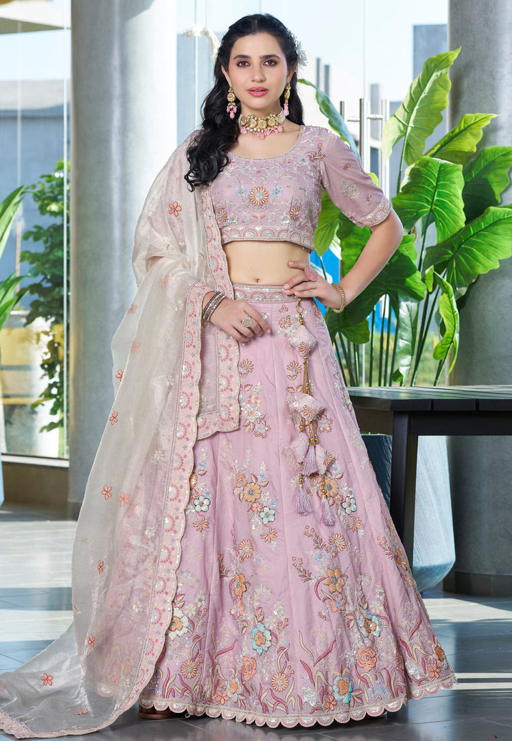 Pink Silk A Line Lehenga Choli