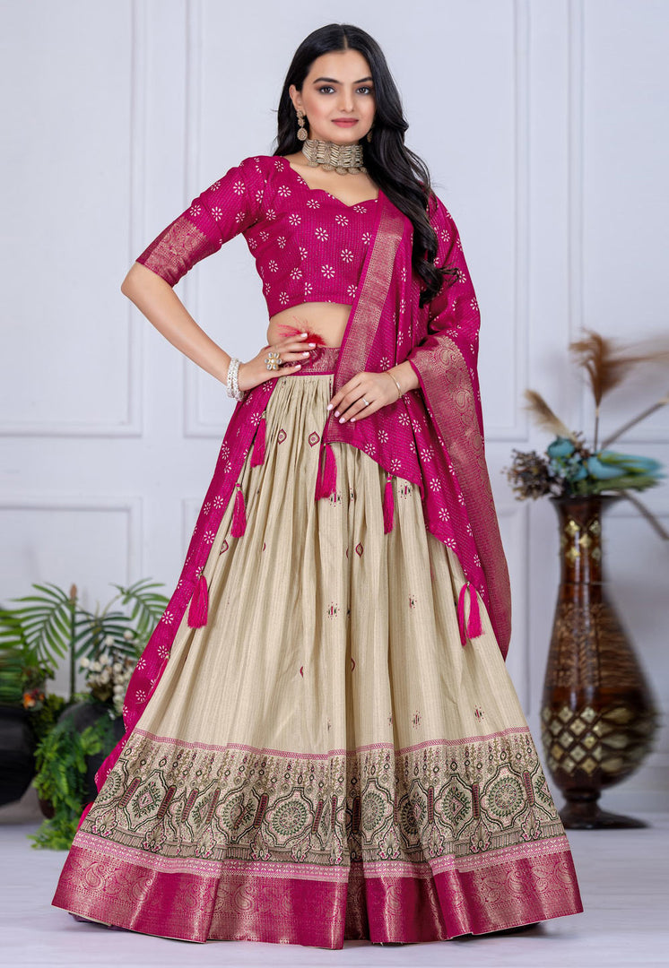 Pink Silk Circular Lehenga Choli