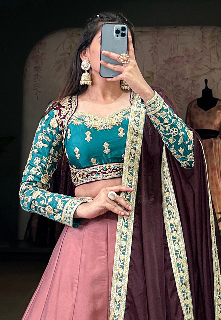 Pink Silk Circular Lehenga Choli