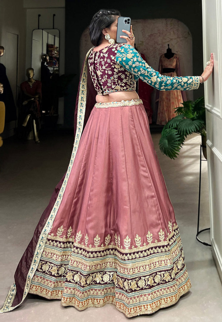 Pink Silk Circular Lehenga Choli