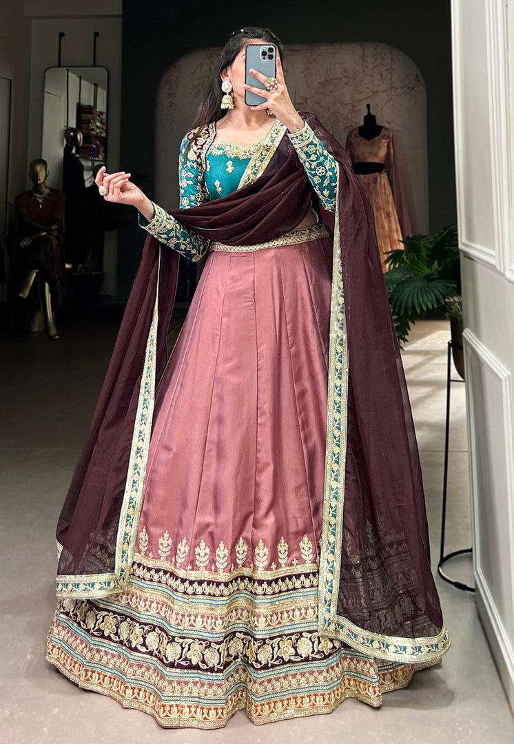 Pink Silk Circular Lehenga Choli