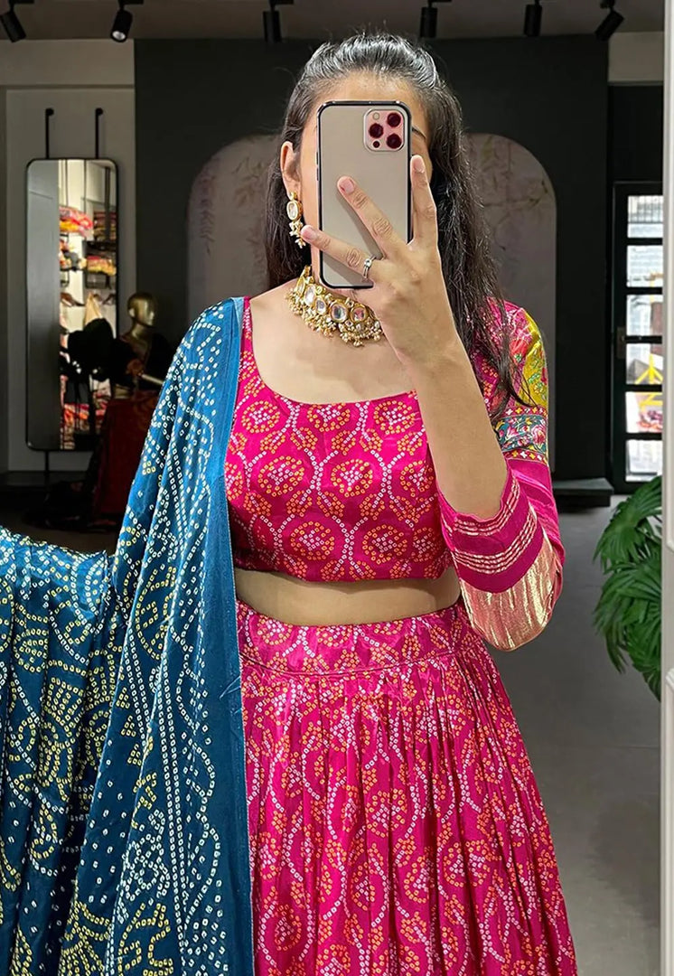 Pink Silk Circular Lehenga Choli