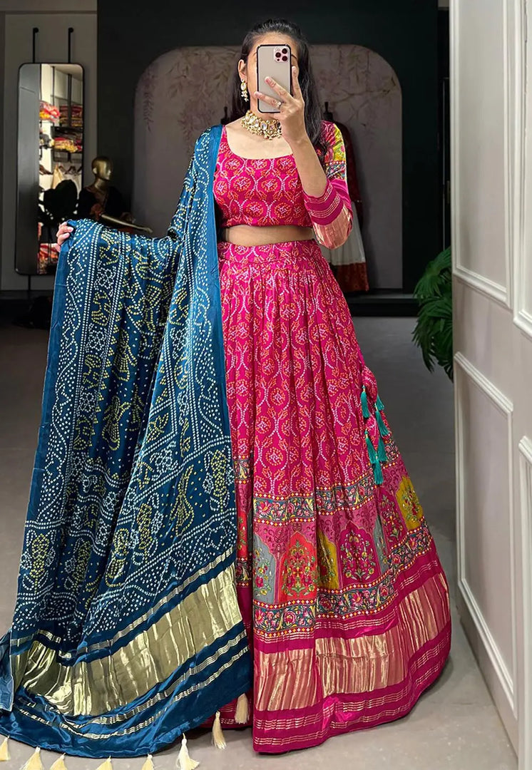 Pink Silk Circular Lehenga Choli