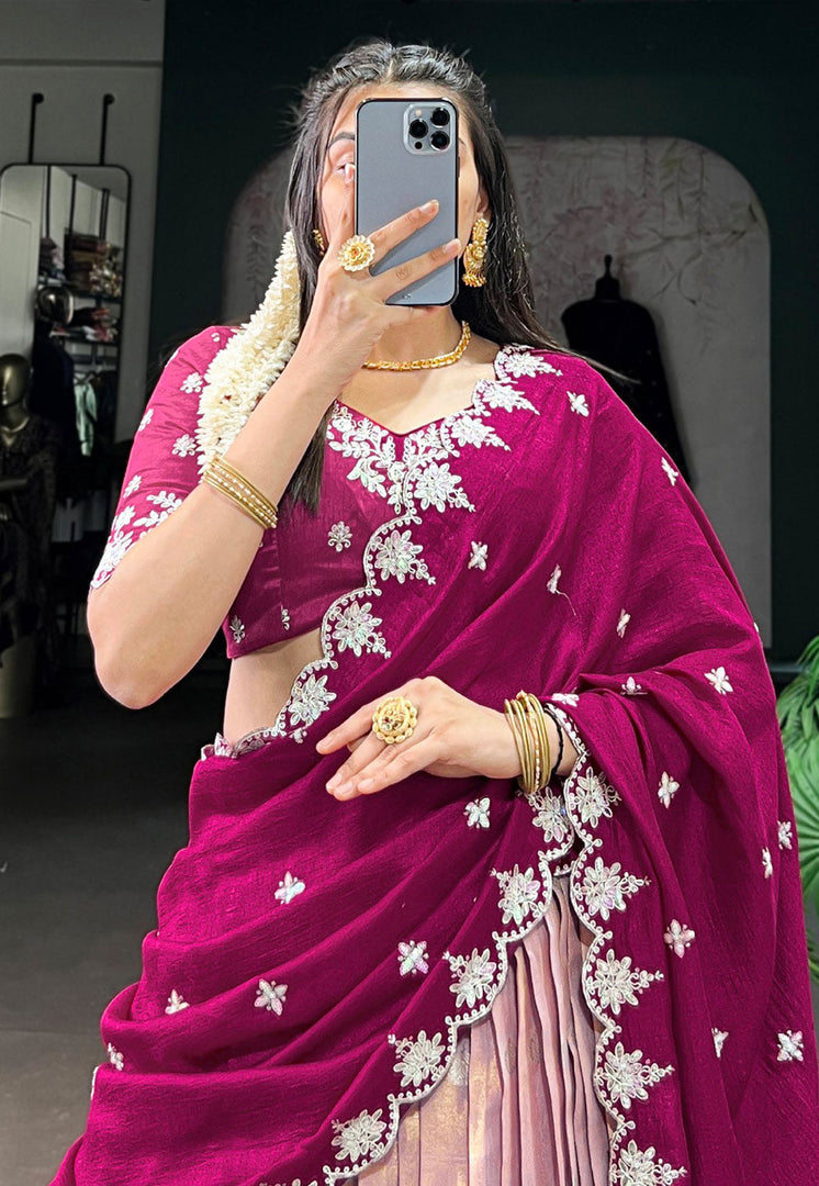 Pink Silk Circular Lehenga Choli