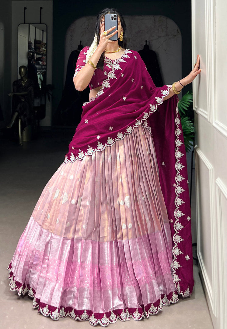 Pink Silk Circular Lehenga Choli