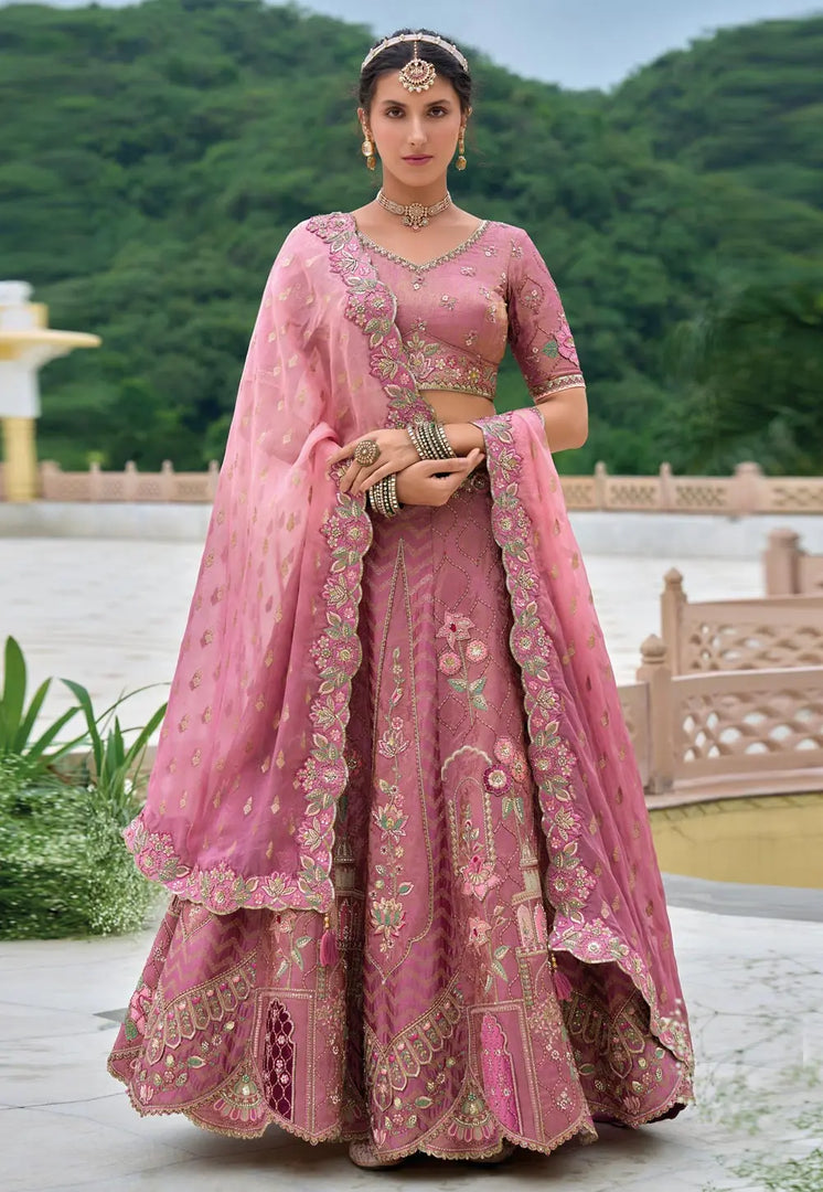 Pink Silk Circular Lehenga Choli
