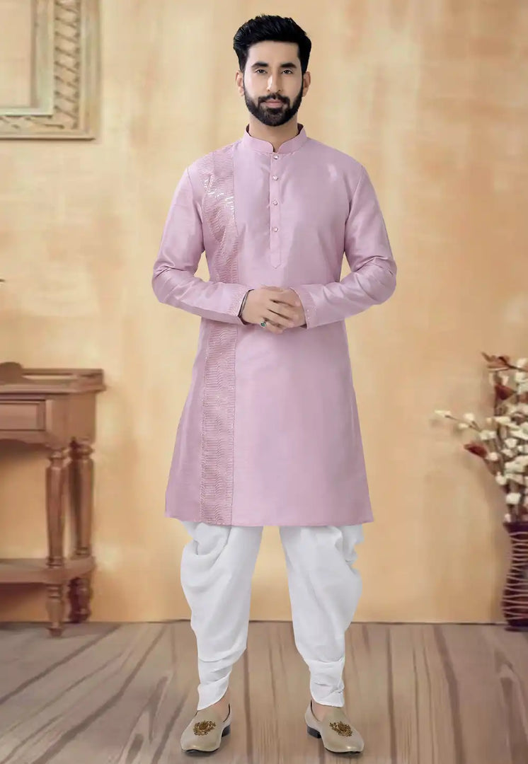 Pink Silk Dhoti Kurta