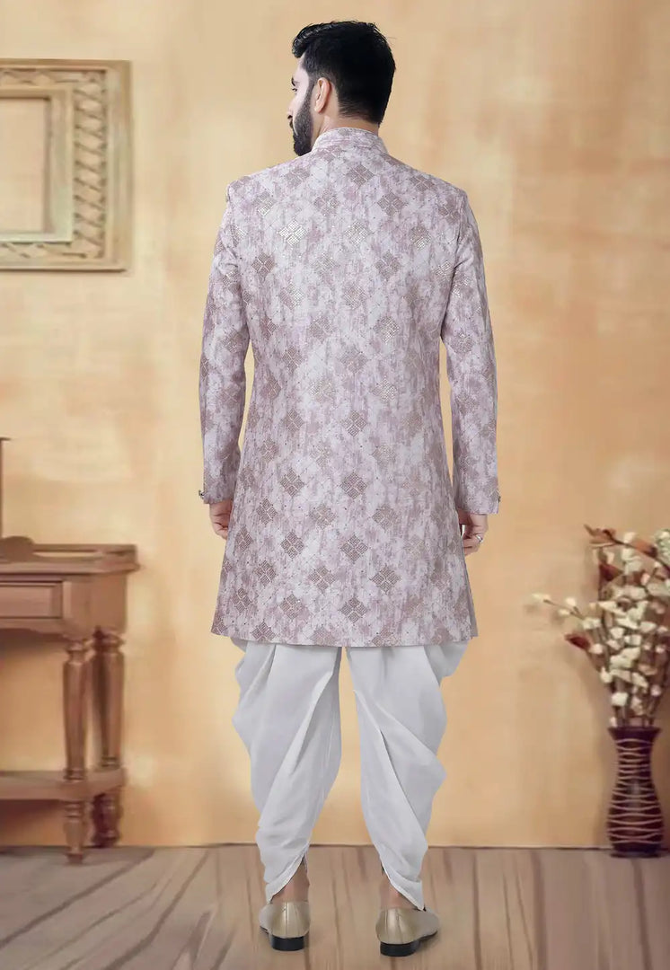 Pink Silk Dhoti Sherwani