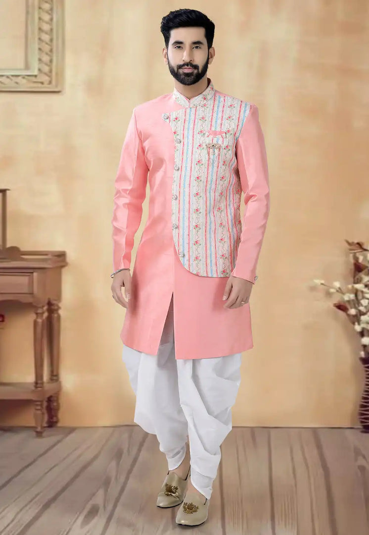 Pink Silk Dhoti Sherwani