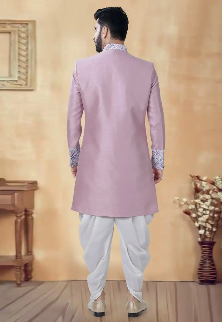 Pink Silk Dhoti Sherwani
