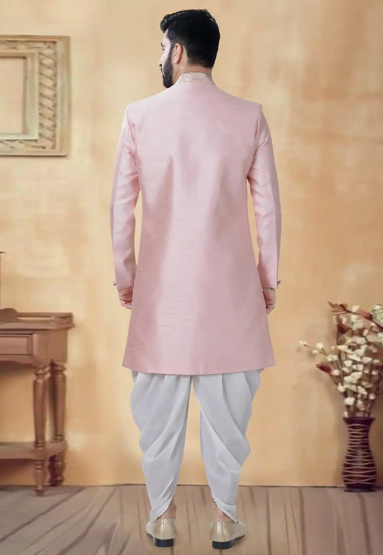Pink Silk Dhoti Sherwani