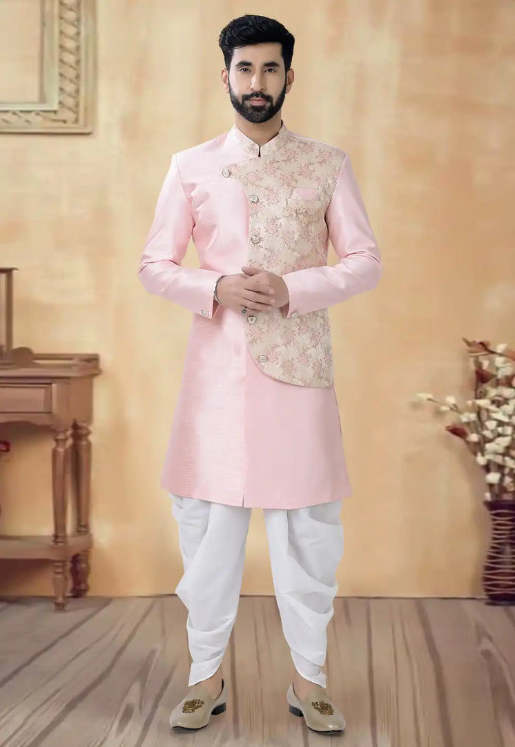 Pink Silk Dhoti Sherwani