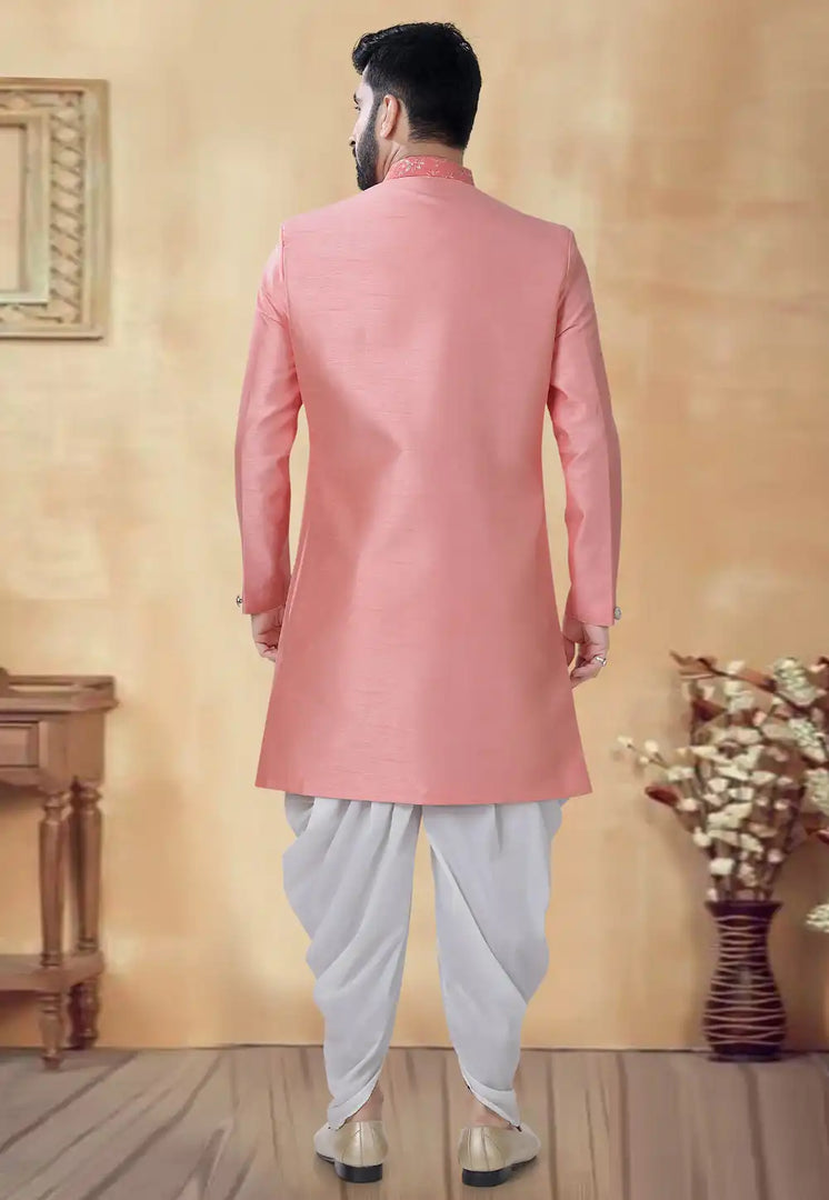 Pink Silk Dhoti Sherwani