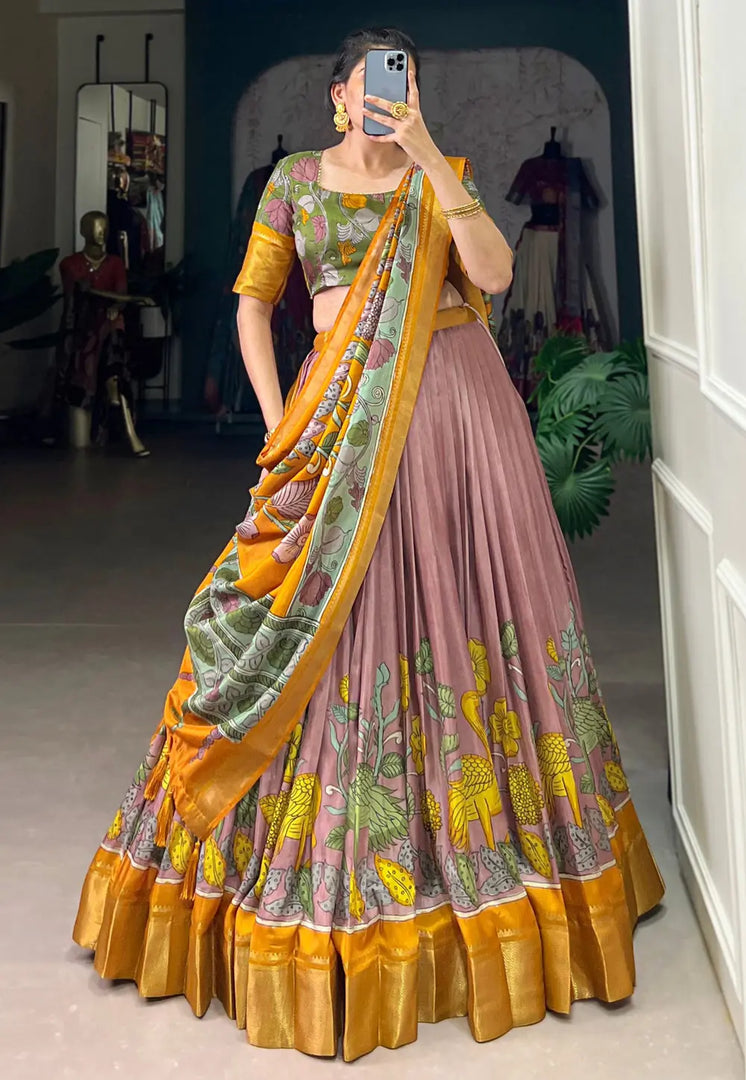 Pink Silk Floral Lehenga choli