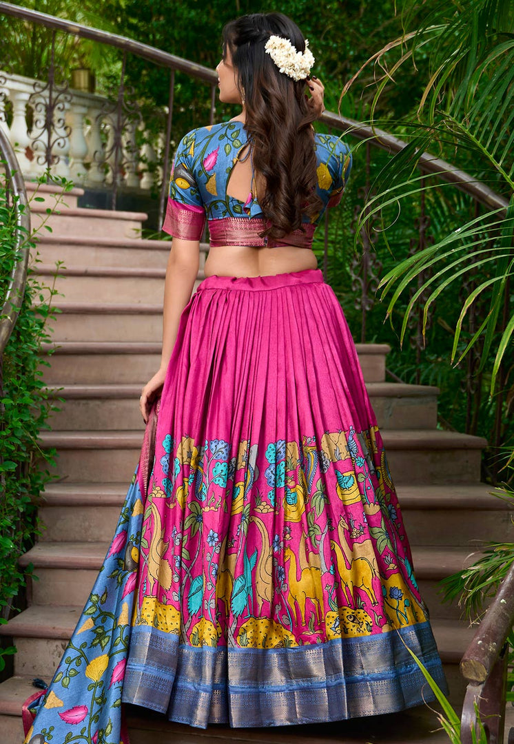 Pink Silk Floral print Lehenga choli