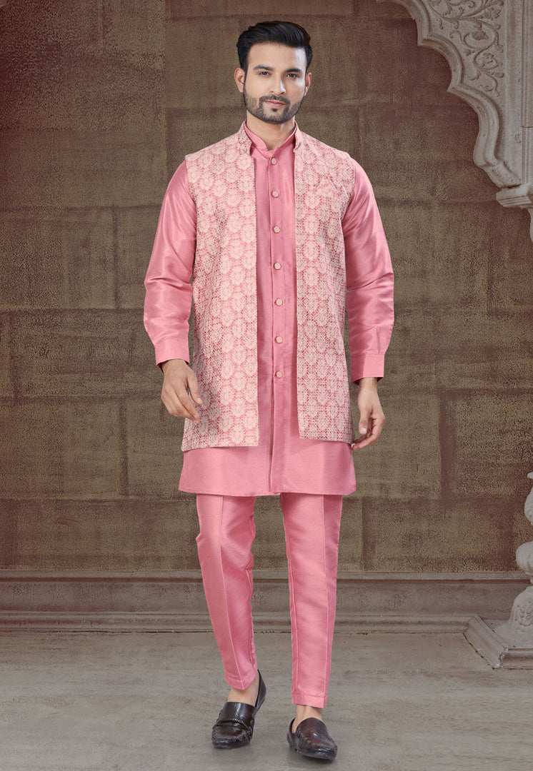 Pink Silk Indo Western Suit