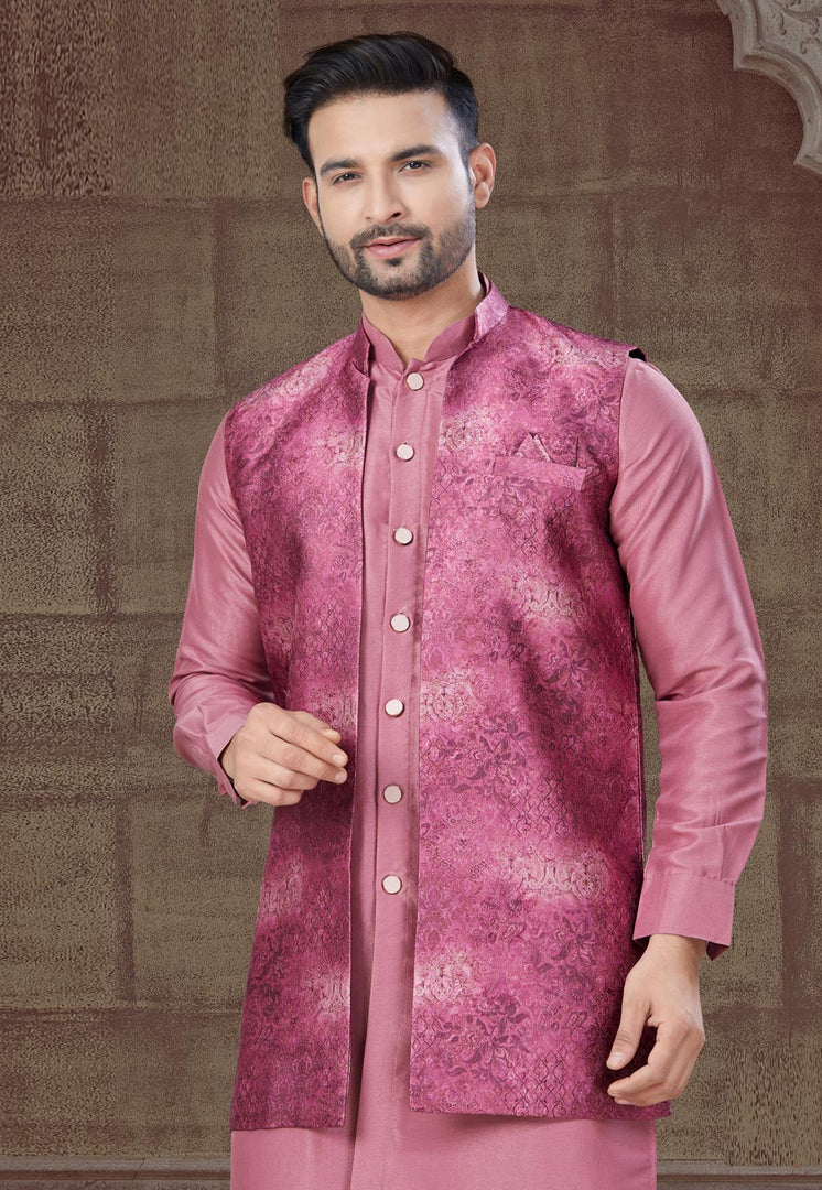 Pink Silk Indo Western Suit