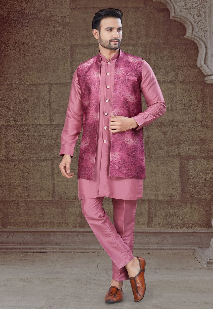 Pink Silk Indo Western Suit